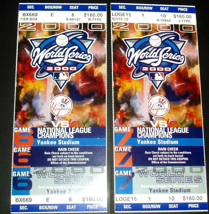 2000 World Series Tickets Yankees vs. Mets Subway Series