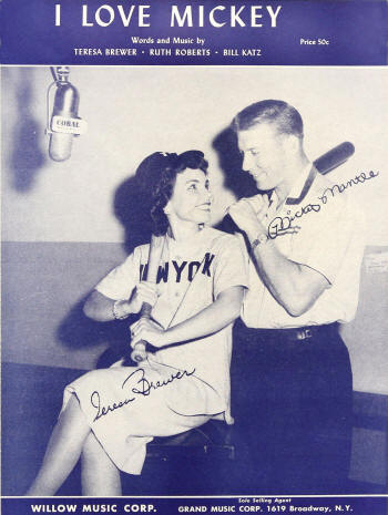 Teresa Brewer Mickey Mantle "I Love Mickey" Sheet Music