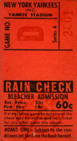 1952 Yankees ticket stub Game No. D